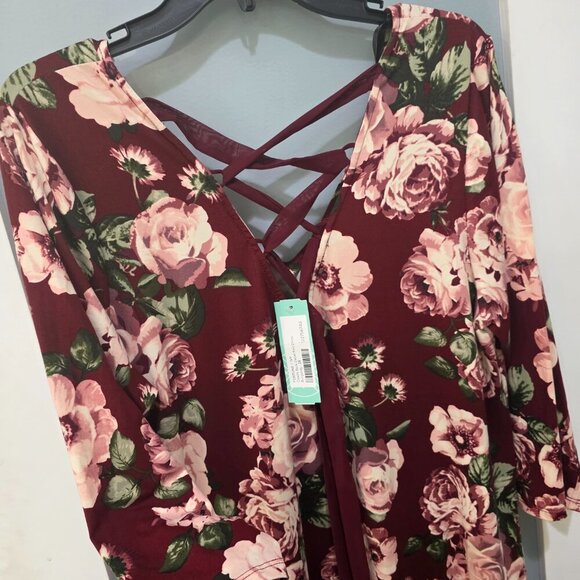 Stitch Fix Maroon Floral V-Neck Dress 2X NWT | Buttery Soft + Flowy Fit - Picture 14 of 15